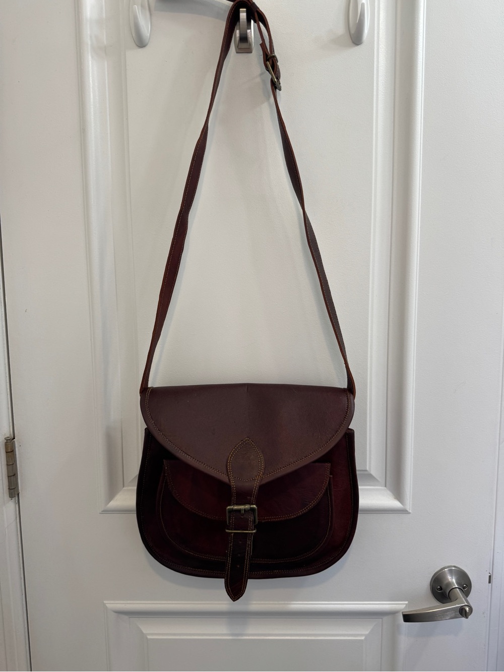 Brown hand made Leather Saddle Crossbody Bag